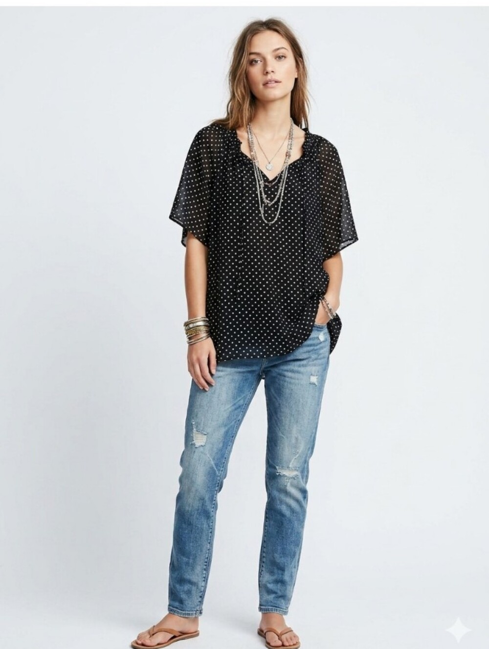 Studio B Black and White Polka Dot Sheer Blouse
